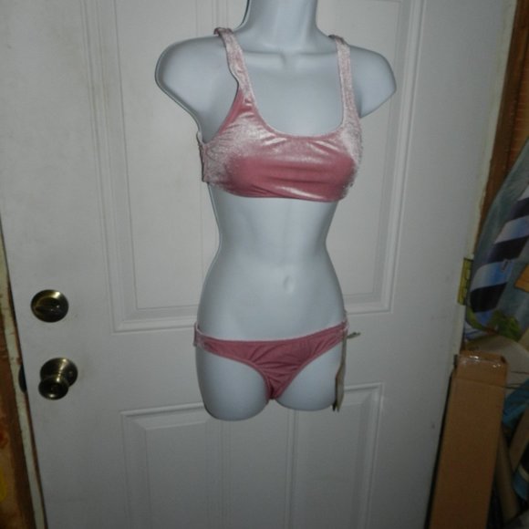 Cabana Del Sol Women's Sexy Swimsuit Velvet Sporty Crop Bikini Bathing Suit Rose - Picture 3 of 14